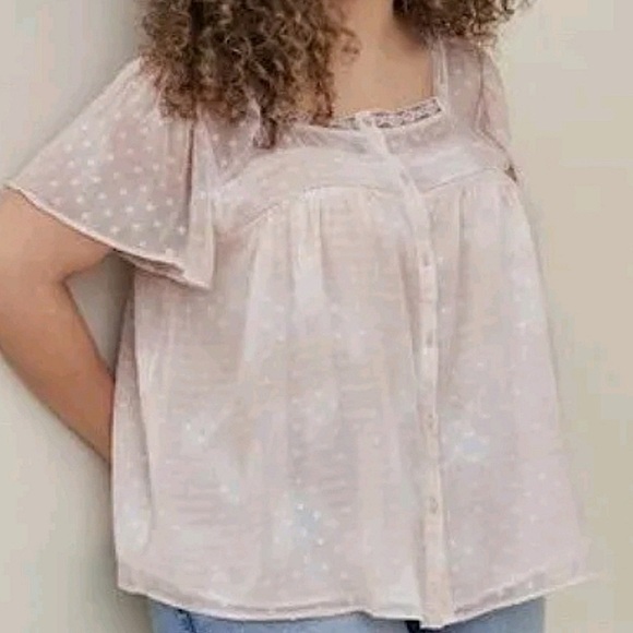 Torrid Coquette Chiffon Lace Blouse Top Blush Pink - Picture 1 of 10